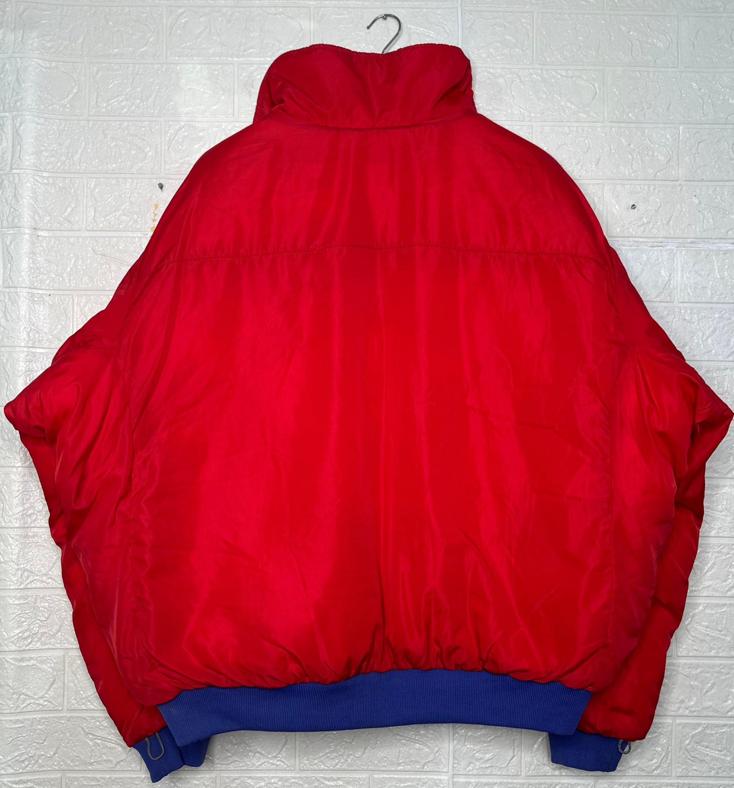 Columbia Vintage Red Puffer Jacket – Blue Trim Winter Coat, Size XL