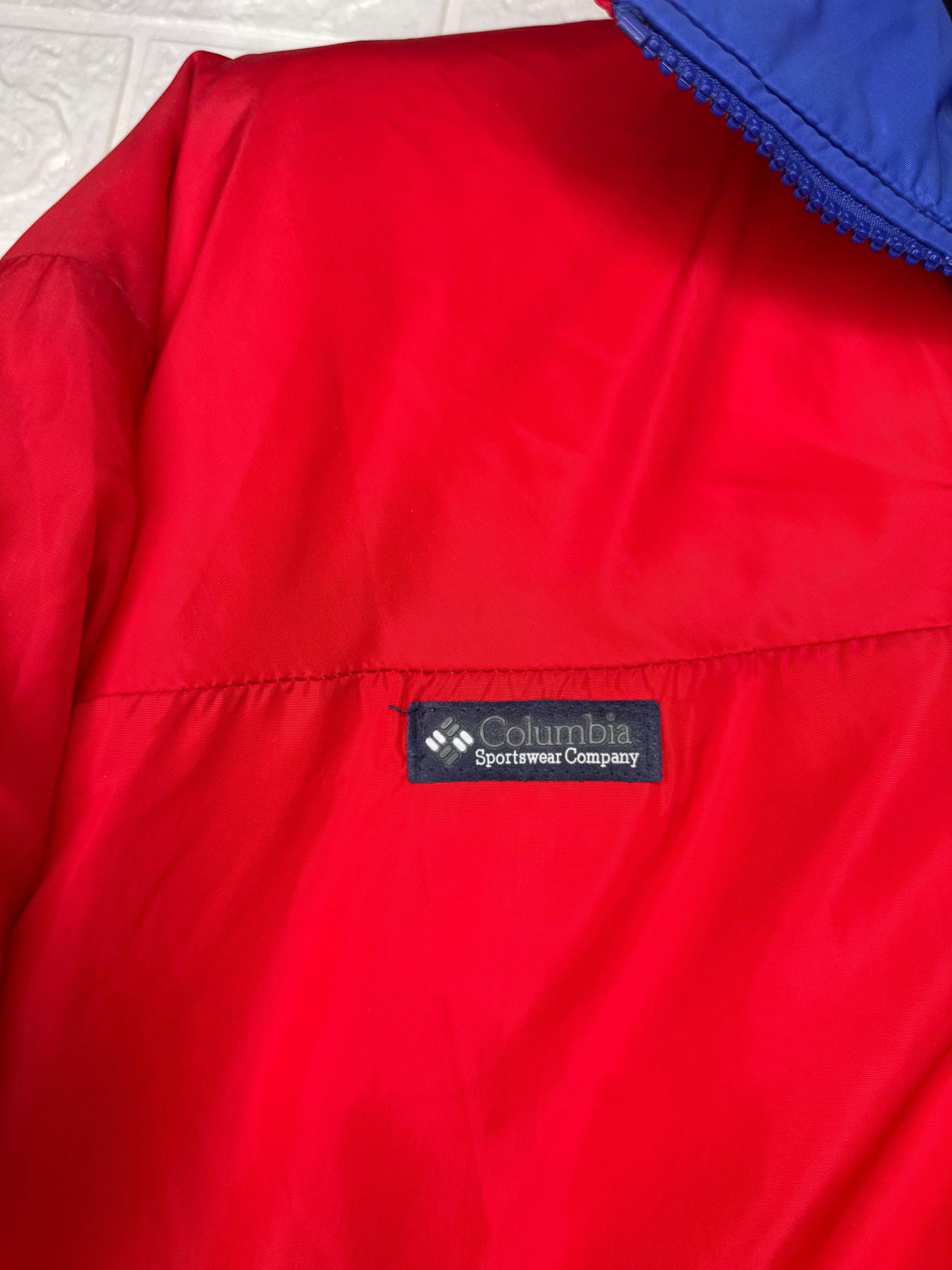 Columbia Vintage Red Puffer Jacket – Blue Trim Winter Coat, Size XL