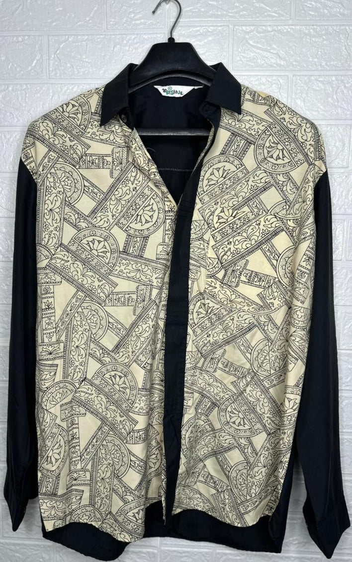 Abstract Print Shirt XL - Black & White Long Sleeve Button-Up
