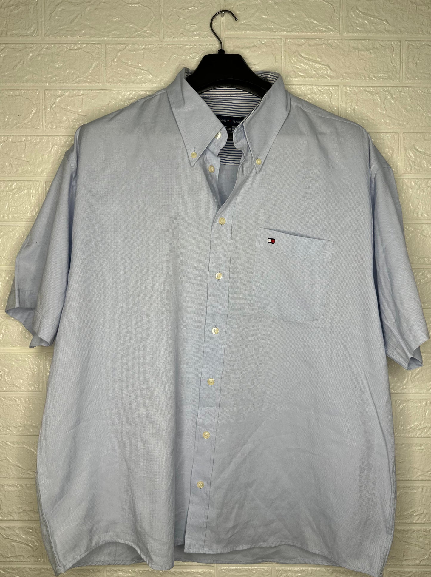 Tommy Hilfiger Men’s Half Sleeve Shirt – Light Blue, 3XL, Cotton Casual Wear