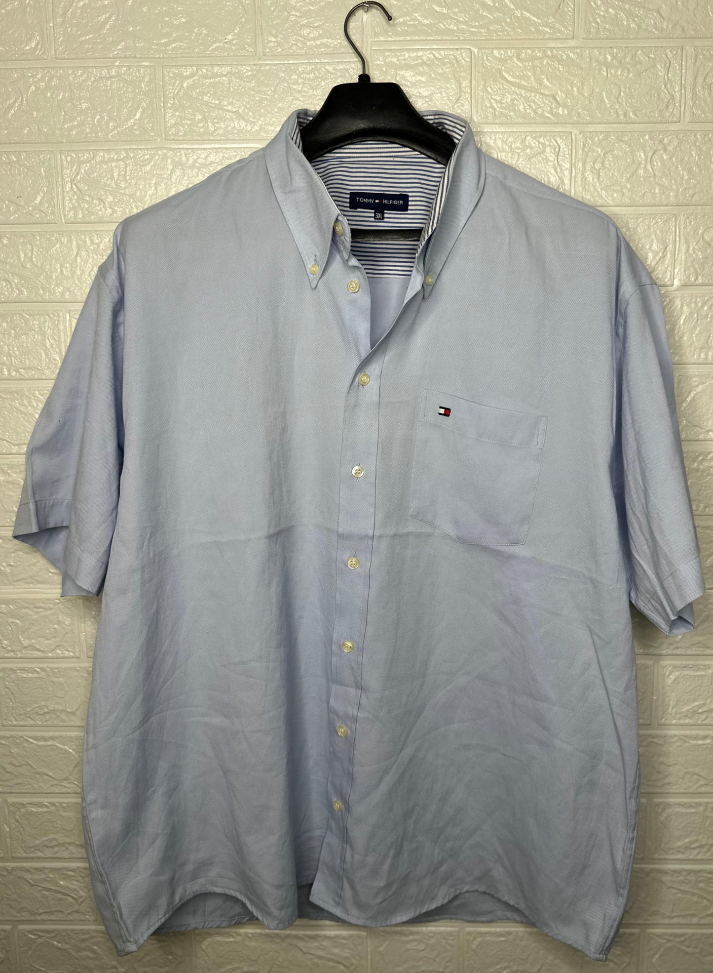 Tommy Hilfiger Men’s Half Sleeve Shirt – Light Blue, 3XL, Cotton Casual Wear