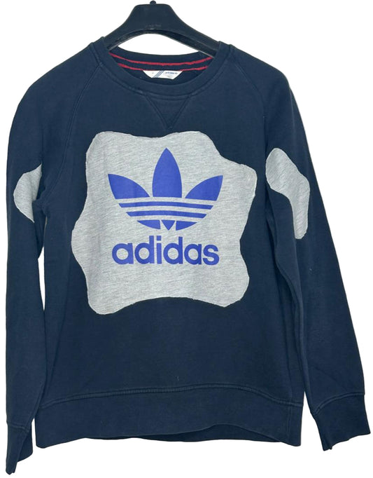 Upcycled Adidas Sweatshirt | Navy Blue & Grey Patchwork Crewneck | Reworked Vintage Sportswear | Unisex Sustainable Streetwear