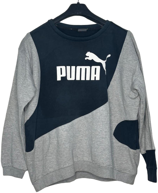 Upcycled Puma Sweatshirt | Grey & Black Patchwork Crewneck | Reworked Sportswear | Unisex Sizes S-XL | Sustainable Streetwear