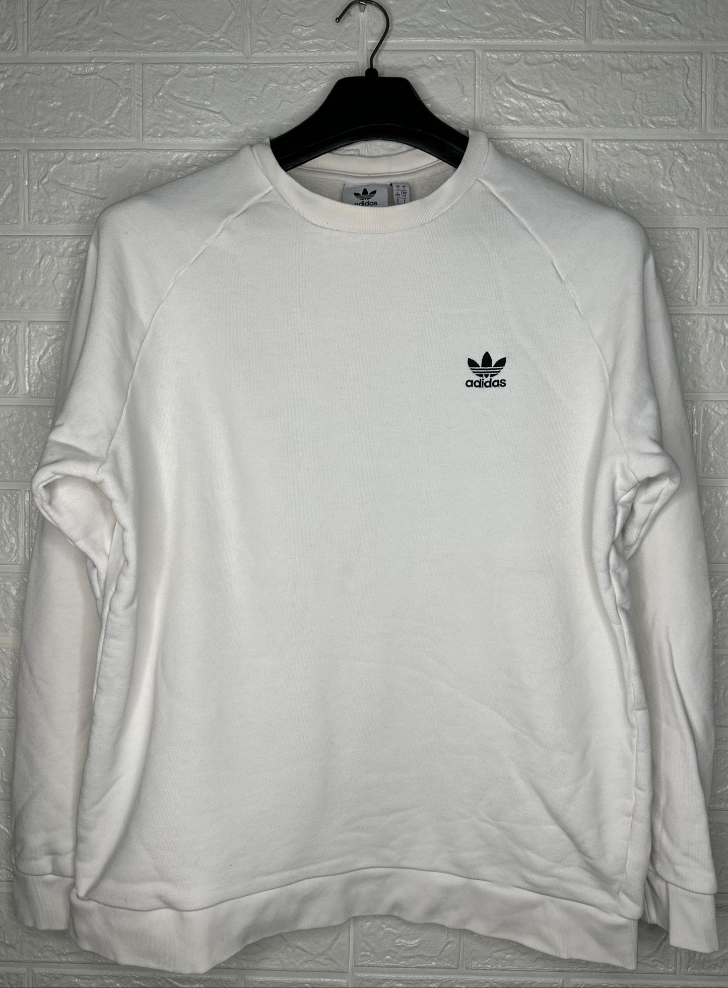 Adidas Originals White Sweatshirt Men’s Size Large Trefoil Logo Crewneck Pullover