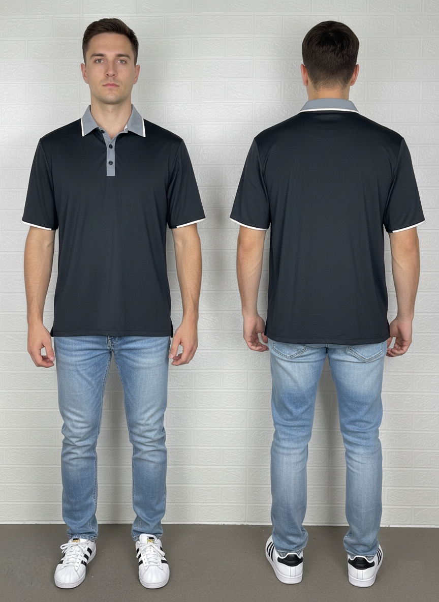 Adidas ClimaCool Polo Shirt – Black with Grey Collar – Size Medium