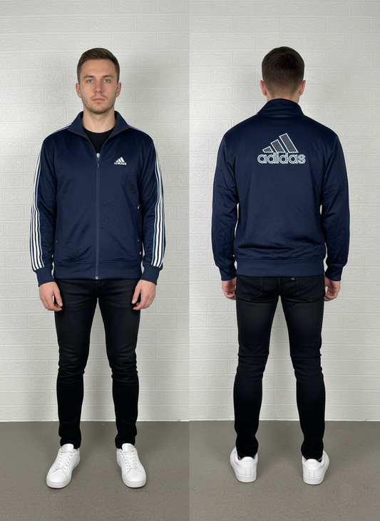 Adidas Navy Blue Track Jacket - Classic Tracksuit Top - Size Small