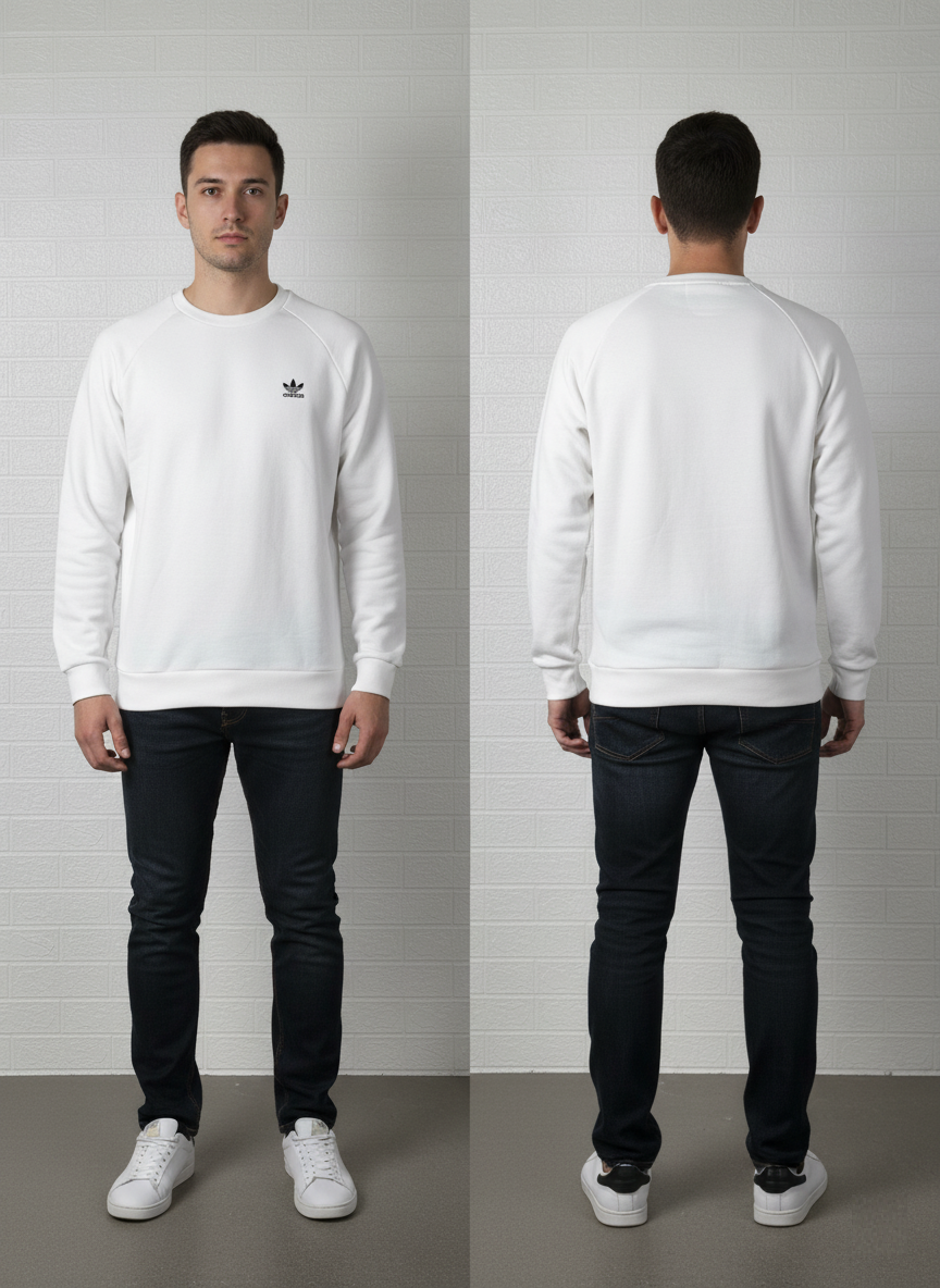 Adidas Originals White Sweatshirt Men’s Size Large Trefoil Logo Crewneck Pullover