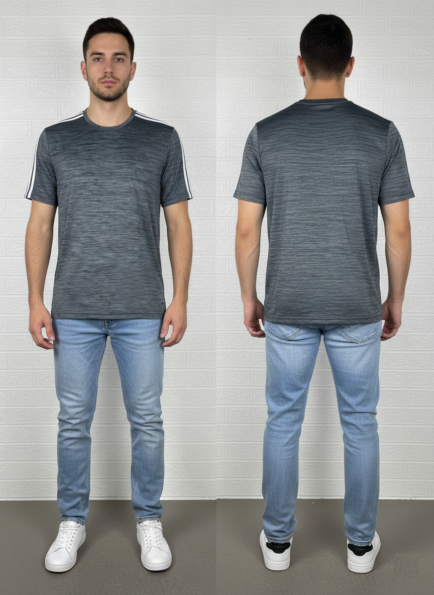 Adidas Performance Training T-Shirt – Grey Striped – Size XL