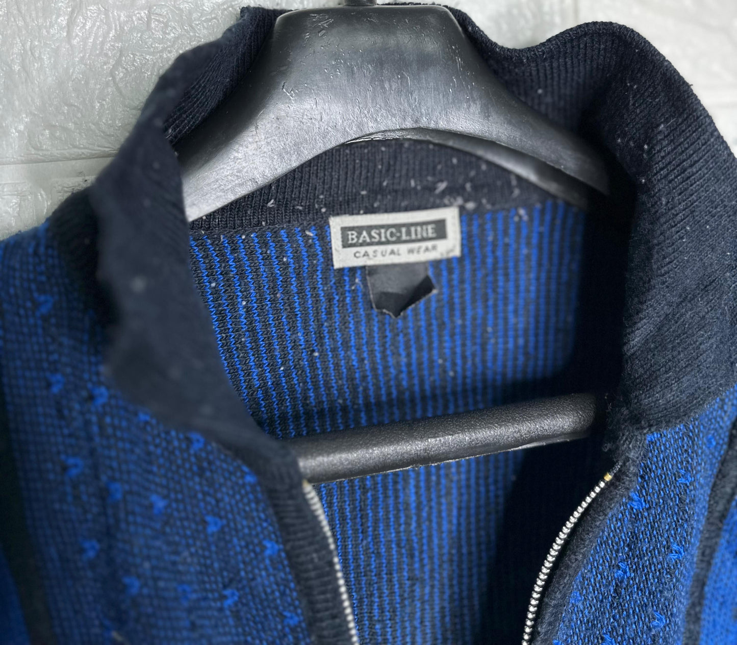 Basic Line Casual Wear Half-Zip Sweater – Blue, XL