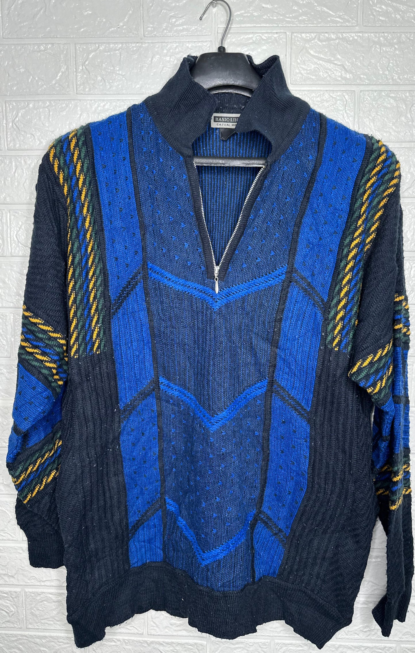 Basic Line Casual Wear Half-Zip Sweater – Blue, XL