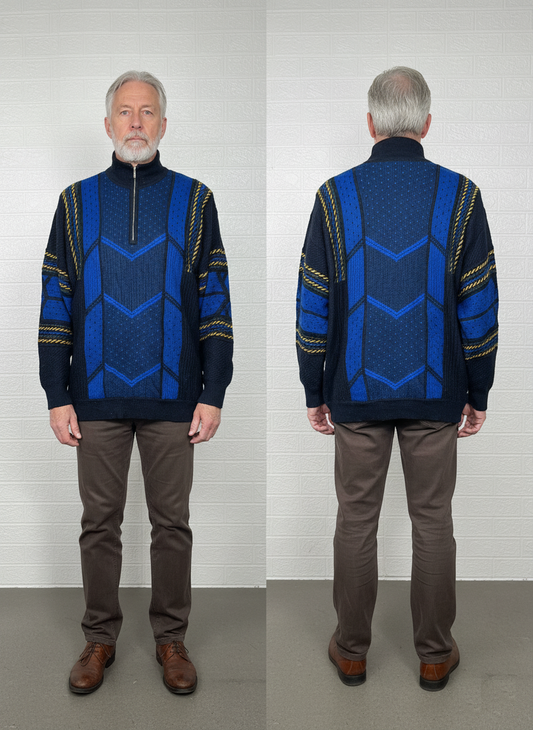 Basic Line Casual Wear Half-Zip Sweater – Blue, XL