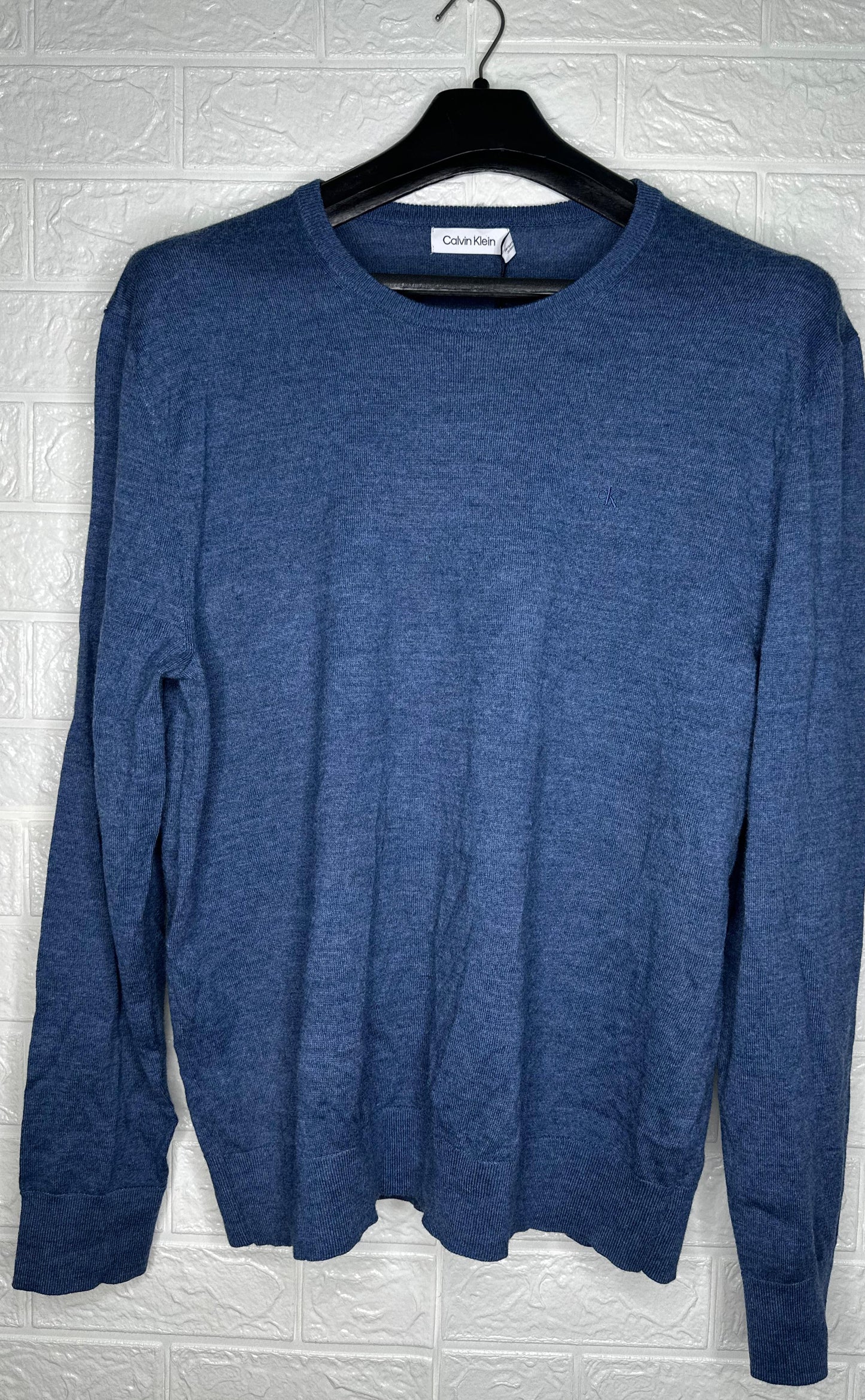 Calvin Klein Jeans Ribbed Crewneck Sweater L - Dark Blue Striped Pullover