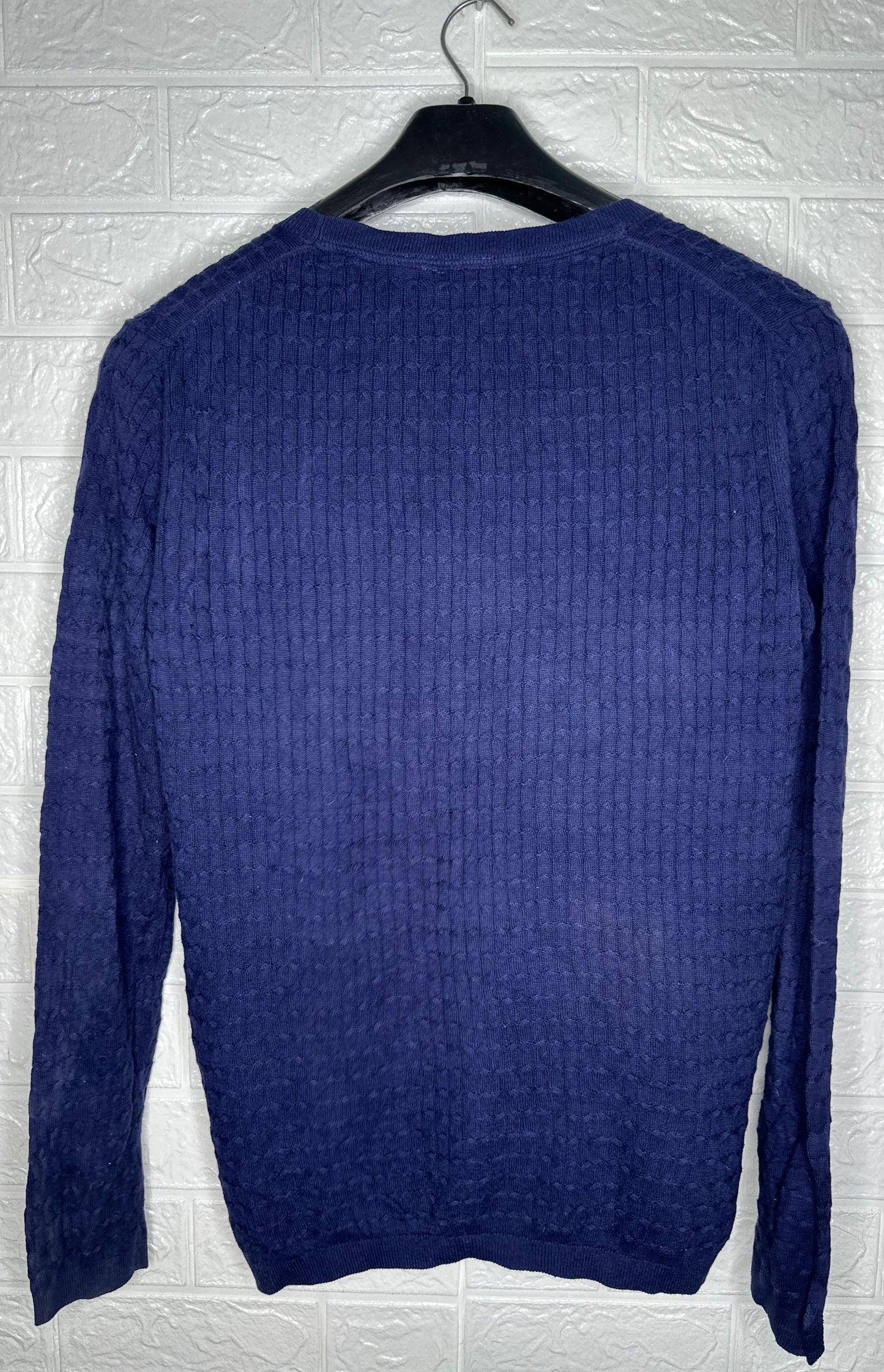 Tommy Hilfiger Blue Cable Knit V-Neck Sweater Large- Classic & Slim Fit Pullover