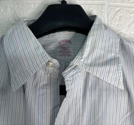 Brooks Brothers Men’s Pinstripe Dress Shirt | White & Blue Stripes | Size 16-3 | Made in USA