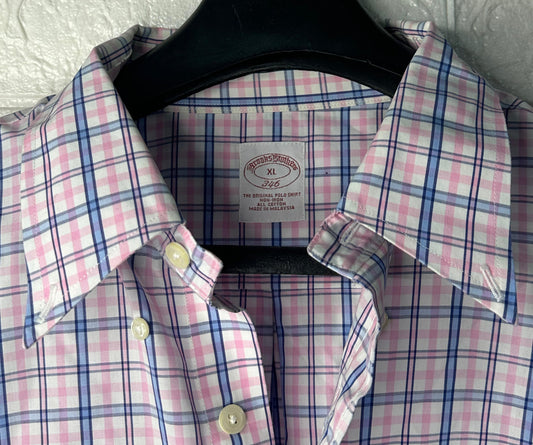 Brooks Brothers XL Dress Shirt | Pink & Blue Plaid | 100% Cotton Classic Fit | Original Polo Shirt | Made in Malaysia | Pre-Owned