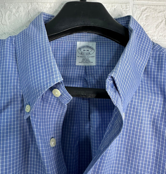 Brooks Brothers 18-36 Original Polo Shirt | Blue Micro Check | Non-Iron 100% Cotton | Classic Fit | Made in Malaysia