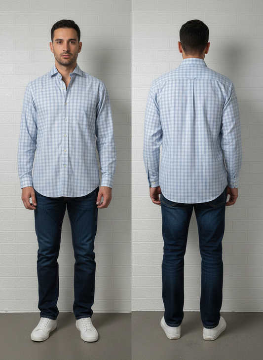 Brooks Brothers 15.5-32 Slim Fit Non-Iron Dress Shirt | Blue Check | 100% Cotton | Made in Malaysia | Formal Business Shirt