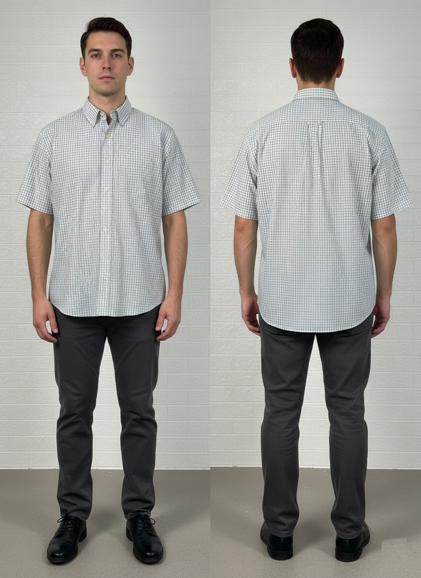 Brooks Brothers L Dress Shirt | Grey Check Original Polo | 100% Cotton Classic Fit | Made in Malaysia | Pre-Owned Men's Shirt