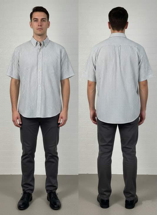 Brooks Brothers L Dress Shirt | Grey Check Original Polo | 100% Cotton Classic Fit | Made in Malaysia | Pre-Owned Men's Shirt