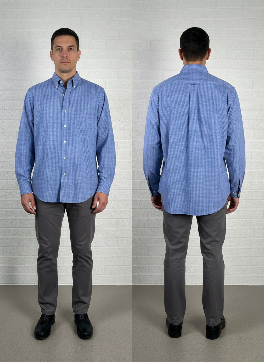 Brooks Brothers 18-36 Original Polo Shirt | Blue Micro Check | Non-Iron 100% Cotton | Classic Fit | Made in Malaysia