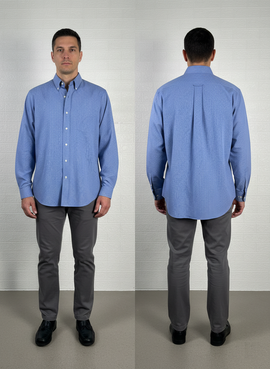 Brooks Brothers 18-36 Original Polo Shirt | Blue Micro Check | Non-Iron 100% Cotton | Classic Fit | Made in Malaysia