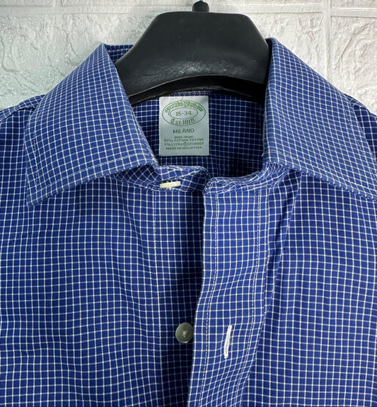 Brooks Brothers Milano Fit Dress Shirt | Blue Check Pattern | Size 15-34