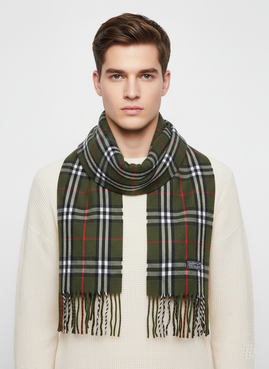 Burberry Classic Check Plaid Scarf - Green & Red Wool Muffler