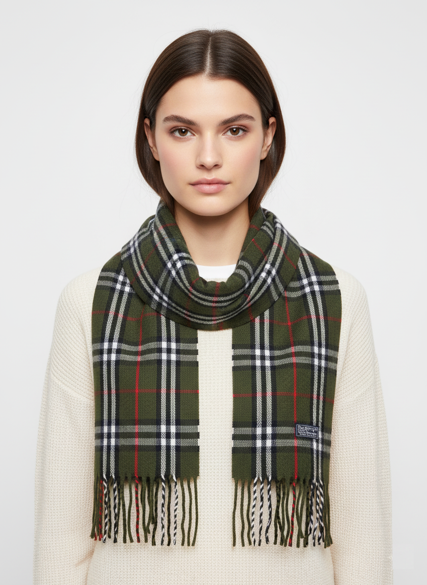 Burberry Classic Check Plaid Scarf - Green & Red Wool Muffler