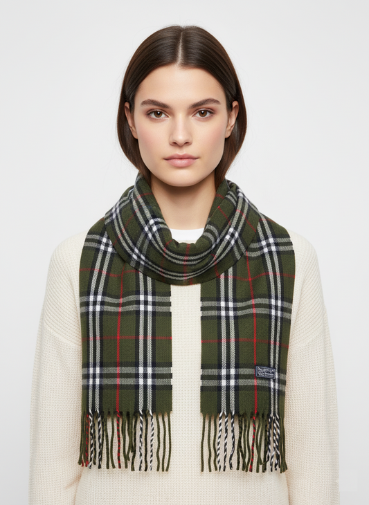 Burberry Classic Check Plaid Scarf - Green & Red Wool Muffler