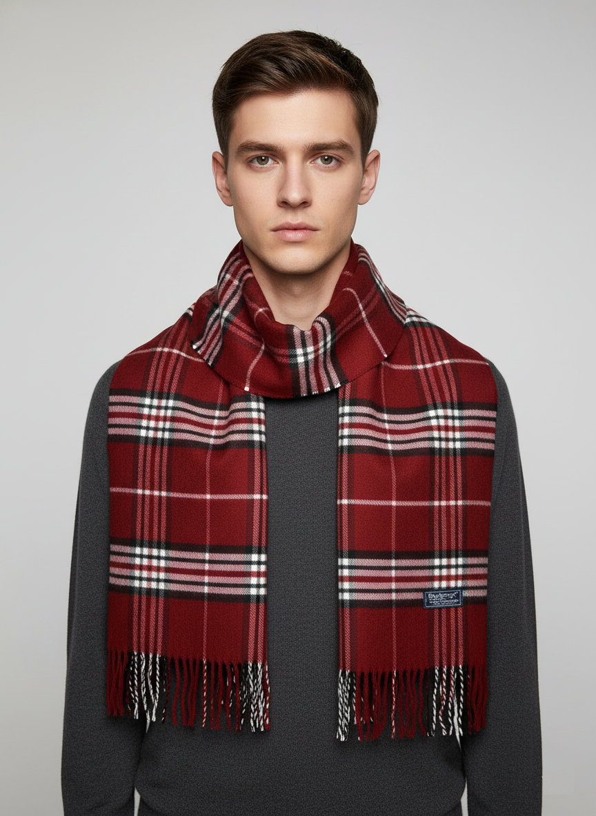 Burberry  Classic Checkered Muffler - Maroon, Black, and White Scarf