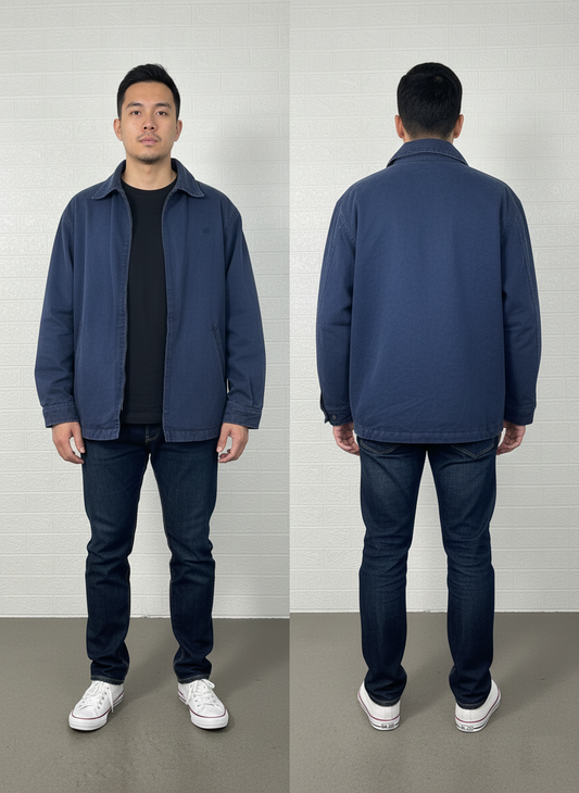 Burberry Men’s Navy Blue Jacket – Vintage Harrington Style with Nova Check Lining, Size Large