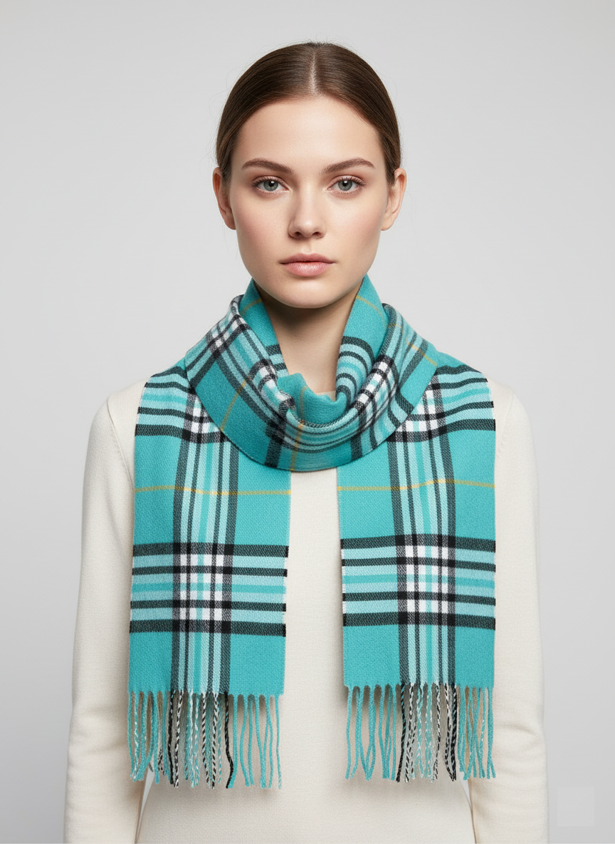 Burberry Plaid Muffler Scarf - Sky Blue & Yellow Checkered Scarf