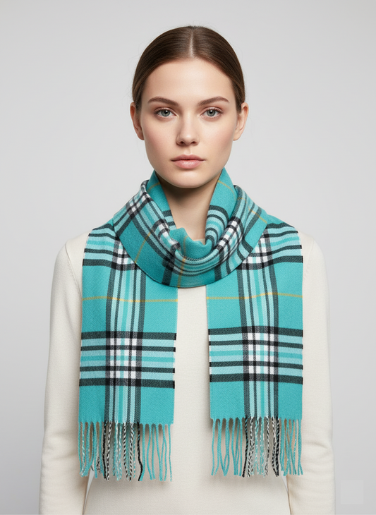 Burberry Plaid Muffler Scarf - Sky Blue & Yellow Checkered Scarf