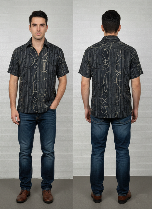Burton Men’s Shirt Medium – Black Abstract Printed Short Sleeve Casual Wear