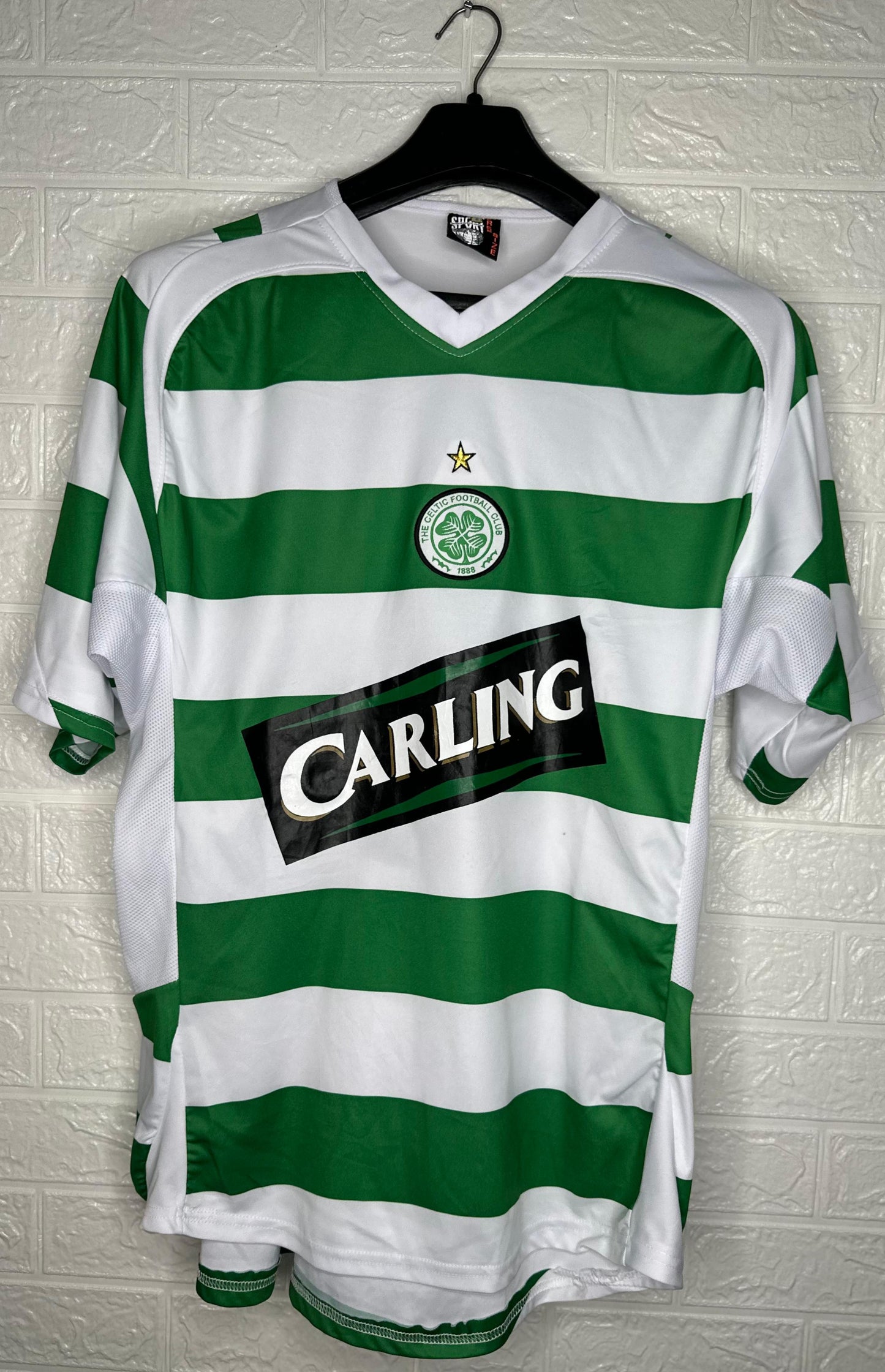 Celtic FC Carling Sponsor Jersey – Green & White Hoops – Free Size