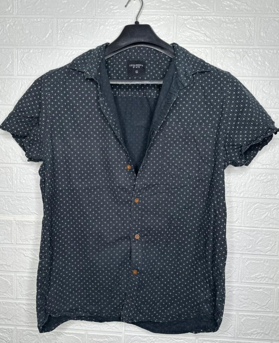 Cedarwood State Men’s Shirt – Black Geometric Printed Short Sleeve