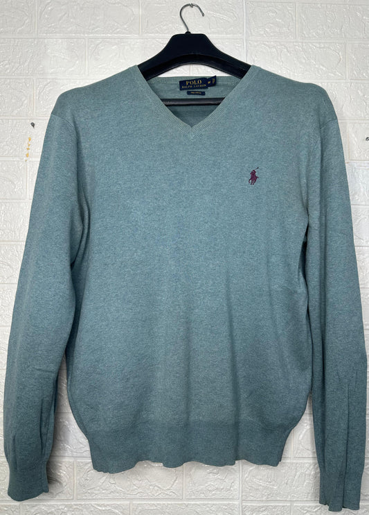 Polo Ralph Lauren Men’s V-Neck Sweater – Green, Size Medium, Pima Cotton