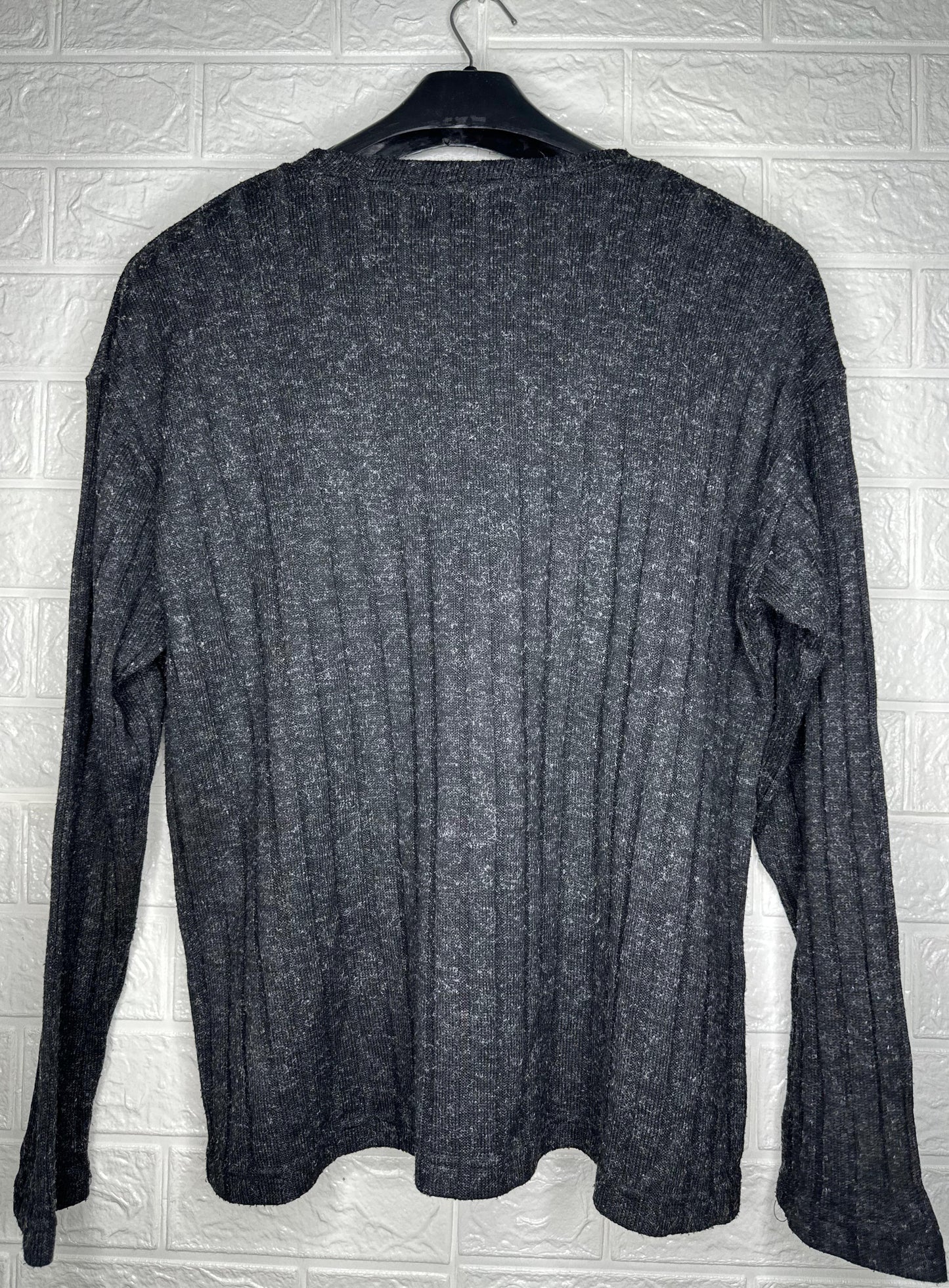 Calvin Klein Jeans Ribbed V-Neck Sweater L - Grey Heathered Knit Pullover