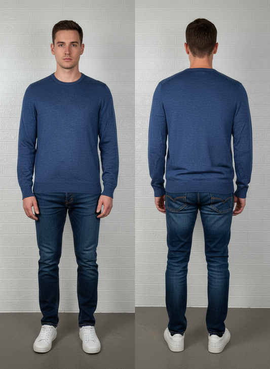 Calvin Klein Jeans Ribbed Crewneck Sweater L - Dark Blue Striped Pullover