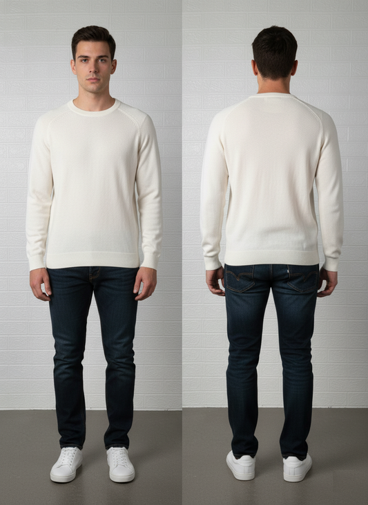 Calvin Klein Jeans Ribbed Sweater Large - Tan & Brown Crewneck Pullover
