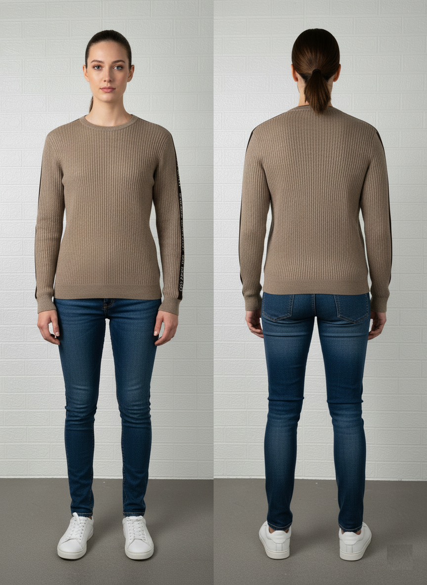 Calvin Klein Jeans Ribbed Sweater XL - Tan & Brown Crewneck Pullover