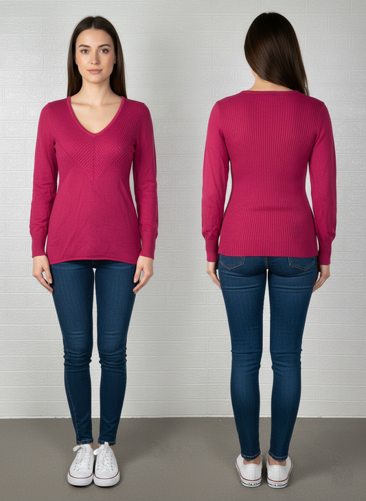 Calvin Klein Jeans Ribbed V-Neck Sweater S - Pink Knit Pullover
