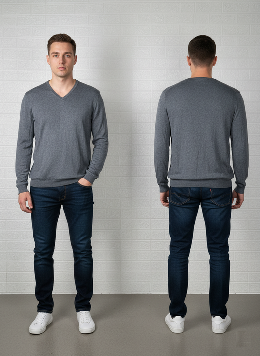 Calvin Klein Slim Fit V-Neck Sweater XXL - Grey Heathered Knit Pullover