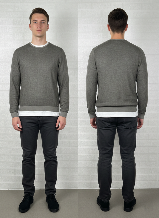 Calvin Klein Textured Knit Pullover XL - Grey Crewneck Sweater for Men