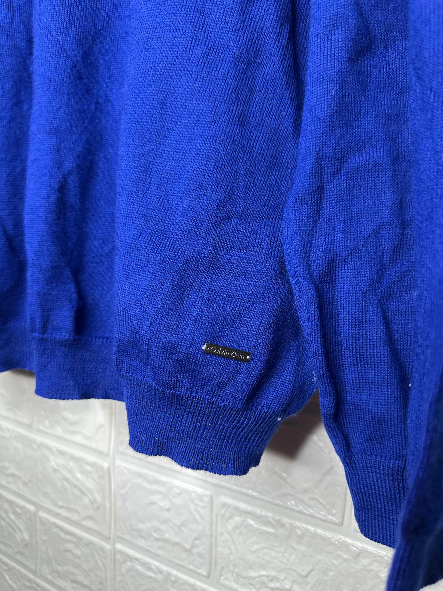 Calvin Klein V-Neck Sweater XXL - Blue Extra Fine Merino Pullover for Men