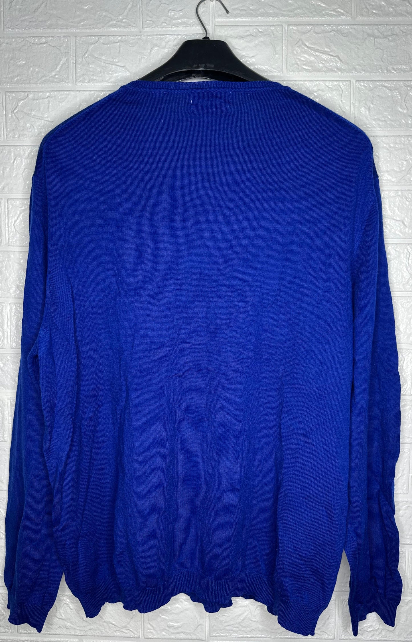 Calvin Klein V-Neck Sweater XXL - Blue Extra Fine Merino Pullover for Men