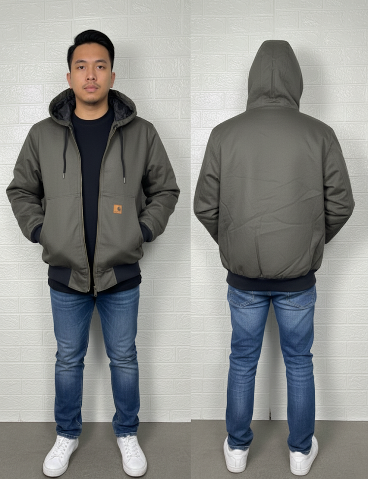 Carhartt Men’s Jacket – Gray Quilted Full-Zip Hoodie