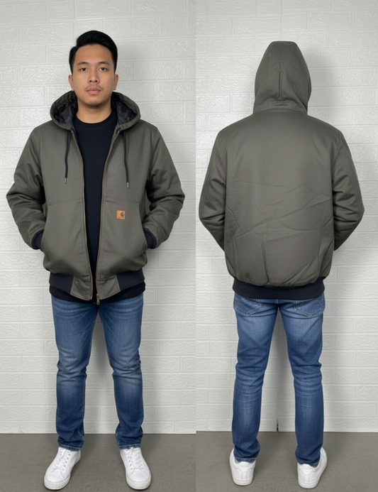 Carhartt Men’s Jacket – Gray Quilted Full-Zip Hoodie