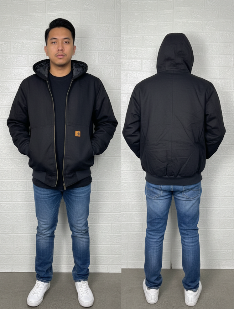 Carhartt Men’s Jacket – Black Quilted Full-Zip Hoodie