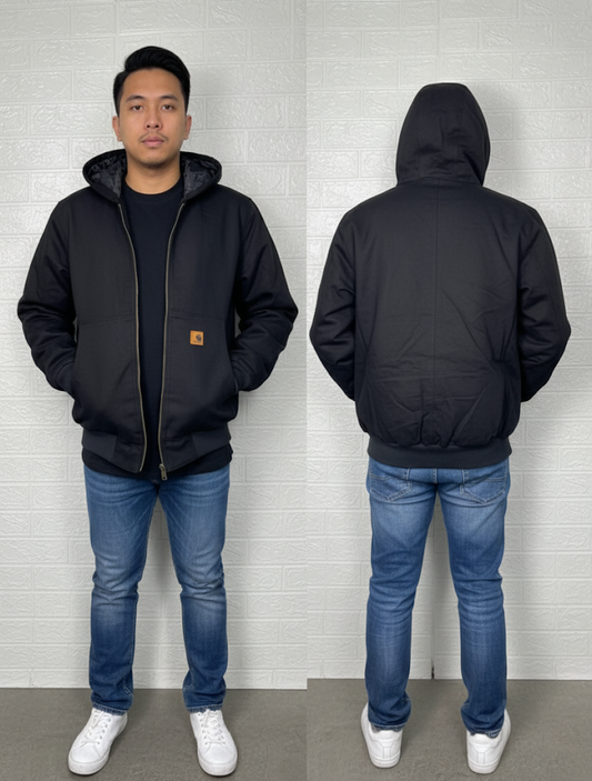 Carhartt Men’s Jacket – Black Quilted Full-Zip Hoodie